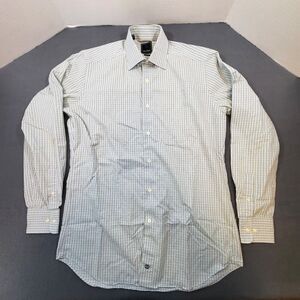 DAVID DONAHUE Shirt 16 34/35 Trim Fit Blue White/Green Button Up Plaid FLAW